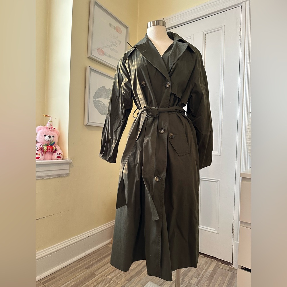 Zara Olive Green Double-Breasted Trench Coat